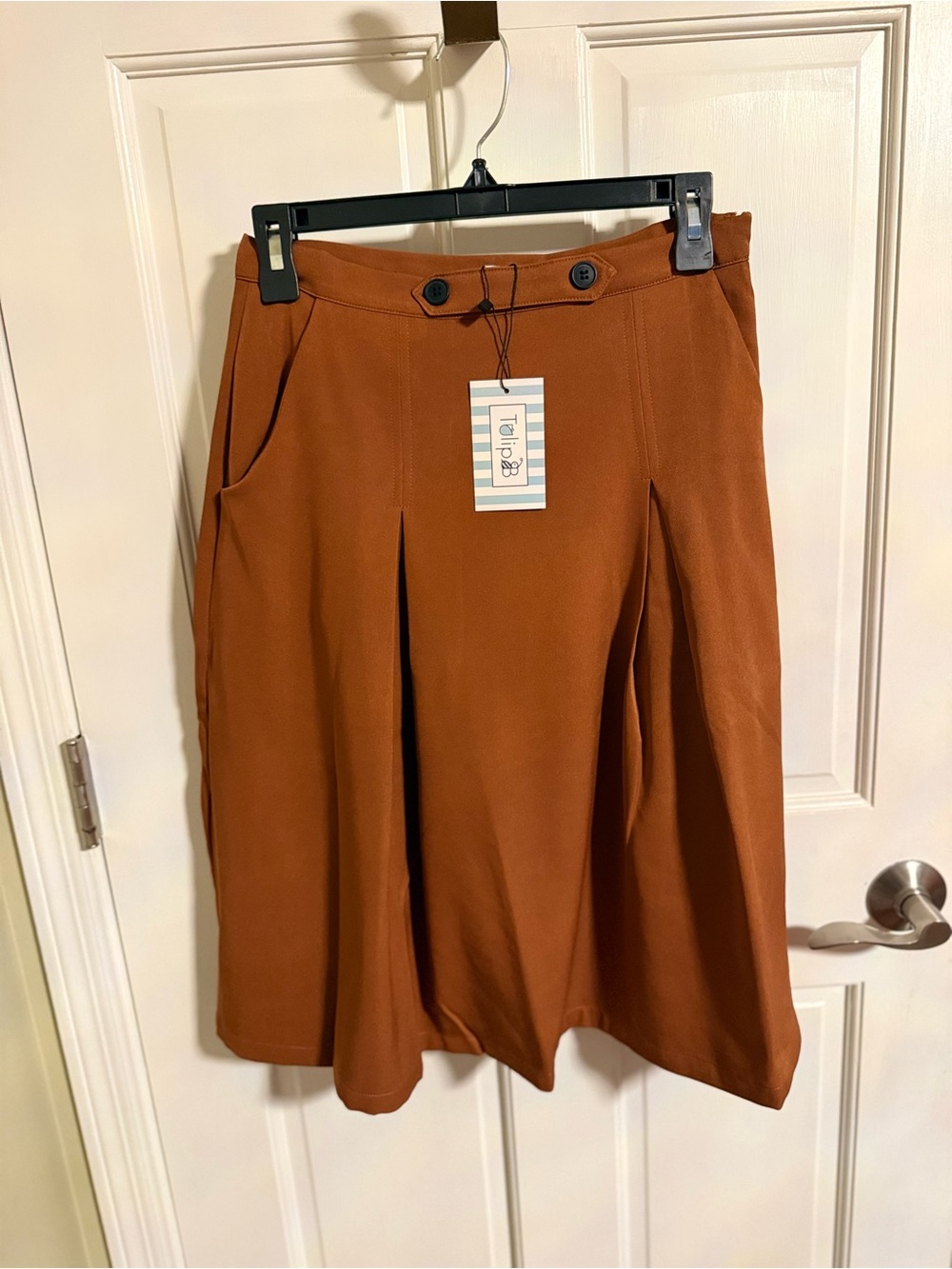 Rust Brown Pleated Midi Skirt by Tulip B
